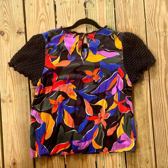 DR2 Tropical Crochet Sleeve Flowy Blouse Top - Tropical Floral - Resortwear - XL - Picture 2 of 6